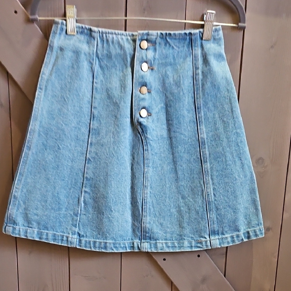 Denim Button-Front A-Line Skirt